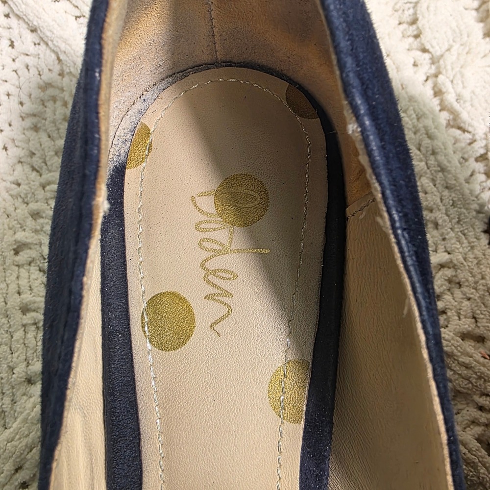 Boden Suede Bow Mary Jane Pumps Navy Blue Pointed Toe Women 38.5 7.5 8 Excellent - Picture 4 of 8